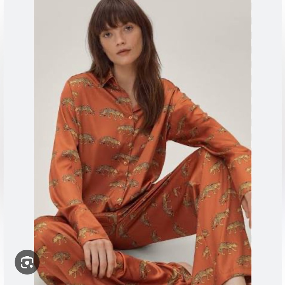 Nasty Gal Orange Animal Print Satin Set
